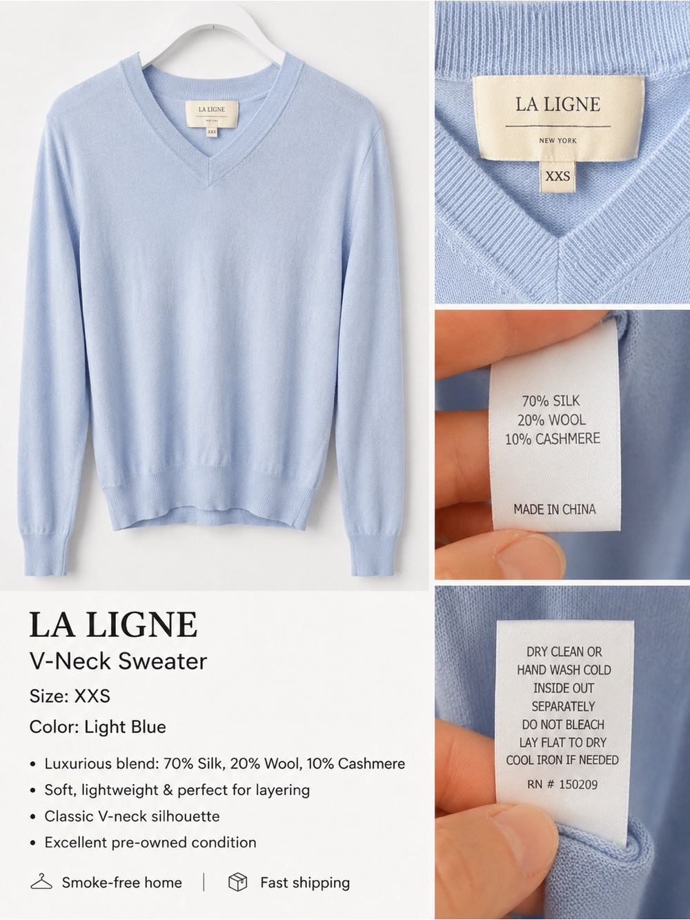 La Ligne Pale Blue V-Neck Sweater